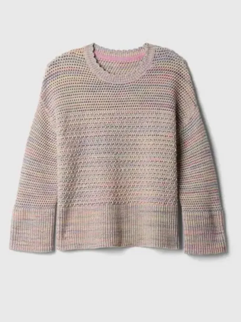 💗 GAP Multicolor Heathered Boxy Crewneck 100% Cotton Sweater — Pink, Gray, Cream